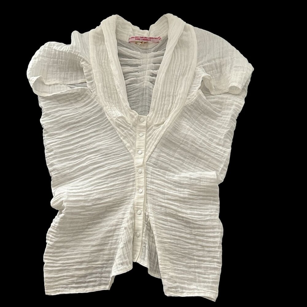 Marie Labarelle White Long‎ Sleeve Button-Up Top X-Large Cotton Blend Womens